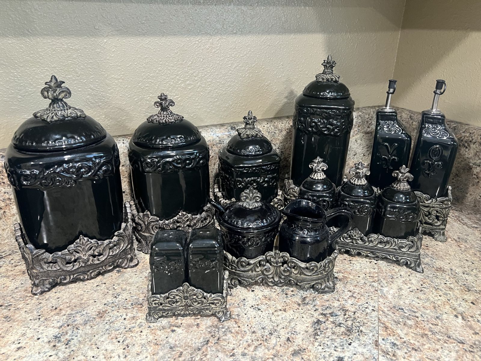 Retired Drake design Tuscan style canisters and accessories