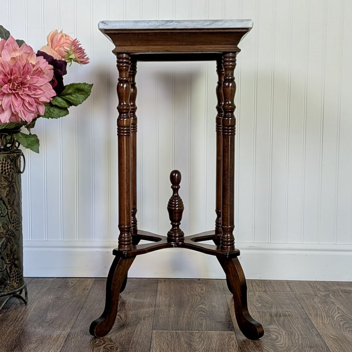 Vintage Marble Top Accent Table / Elegant Side Table / Plant Stand