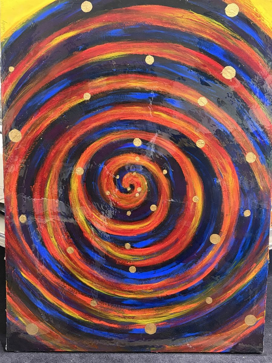 Hand-painted Abstract Swirl Canvas Art - Red, Blue, Yellow, Gold Accents, Gloss Finish