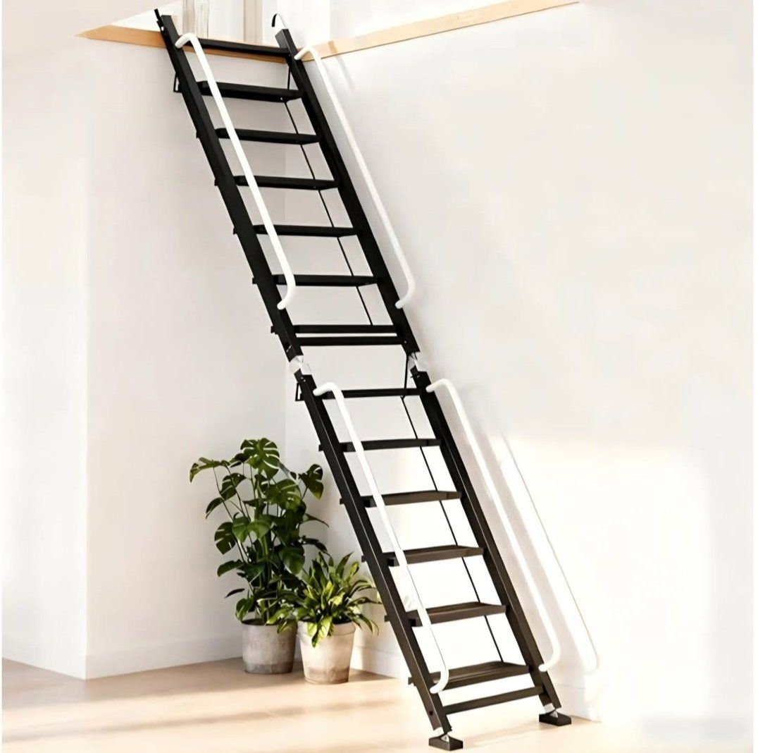 Foldable Aluminum Loft Stairs Ladder, 12 Step Folding Bunk Bed Ladders with Handrails, Portable Anti-Slip Egress Attic Ladder, F
