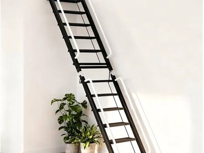 Foldable Aluminum Loft Stairs Ladder, 12 Step Folding Bunk Bed Ladders with Handrails, Portable Anti-Slip Egress Attic Ladder, F
