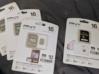 3 PNY 16GB MicroSDHC & 1 SDHC Memory Cards - New, Sealed