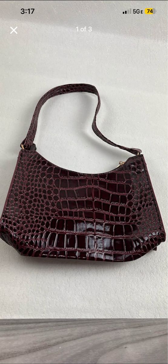 Burgundy Croc Embossed Shoulder Bag