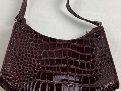 Burgundy Croc Embossed Shoulder Bag
