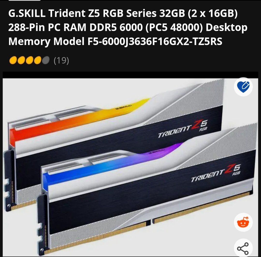 G.SKILL Trident Z5 RGB Series 32GB (2 x 16GB) 288-Pin PC RAM DDR5 6000 (PC5 48000) Desktop Memory Model F5-6000J3636F16GX2-TZ5RS