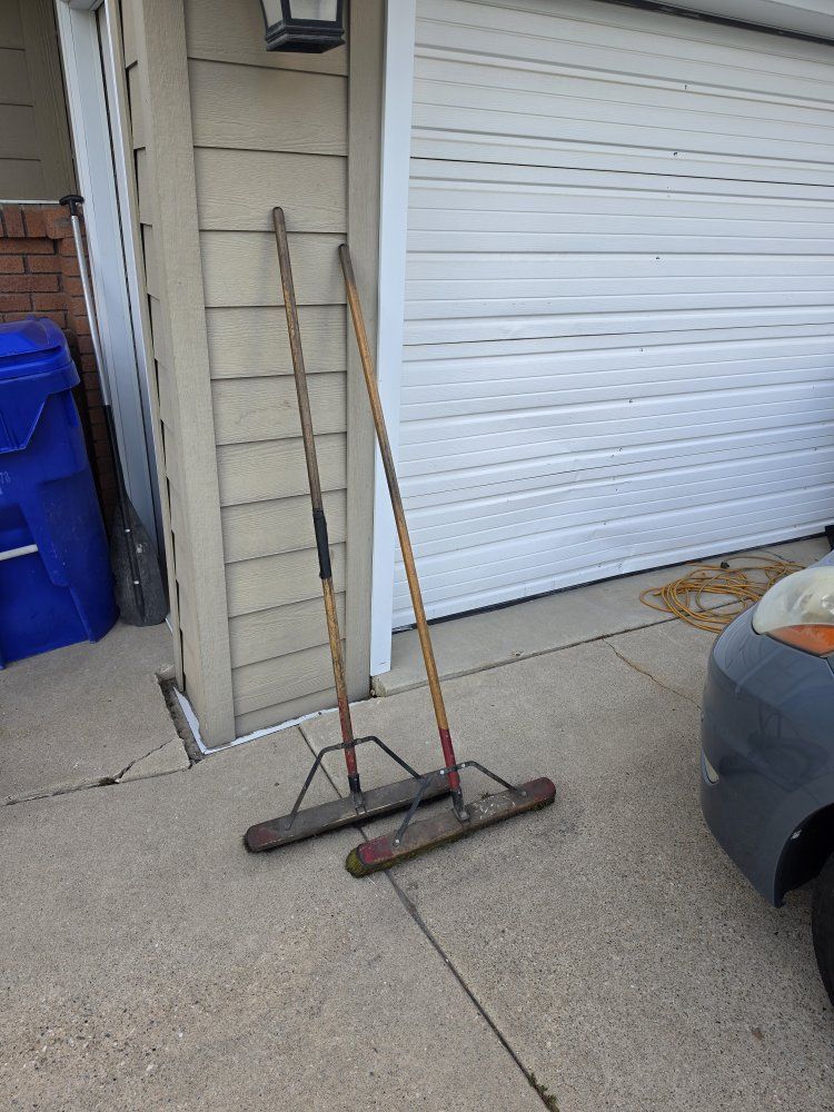 Two Push Brushes with Long Wooden Handles $5 each