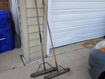 Two Push Brushes with Long Wooden Handles $5 each