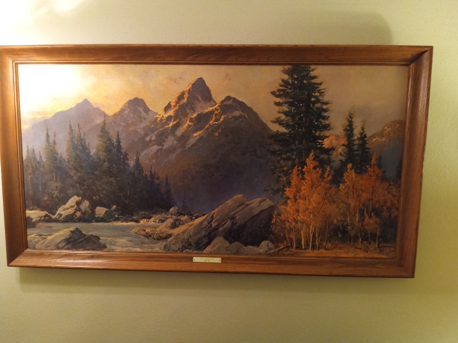 Large Framed Mountain Landscape Painting Print with Wooden Frame
