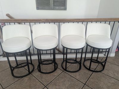 White Faux Leather Swivel Bar Stools with Black Metal Base - Set of 4