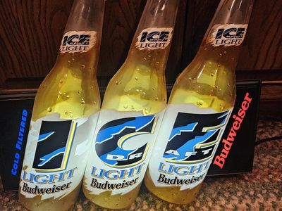 Budweiser Ice Draft Light Beer Bottle Bar Sign Man Cave Decor - 3 Bottle Display
