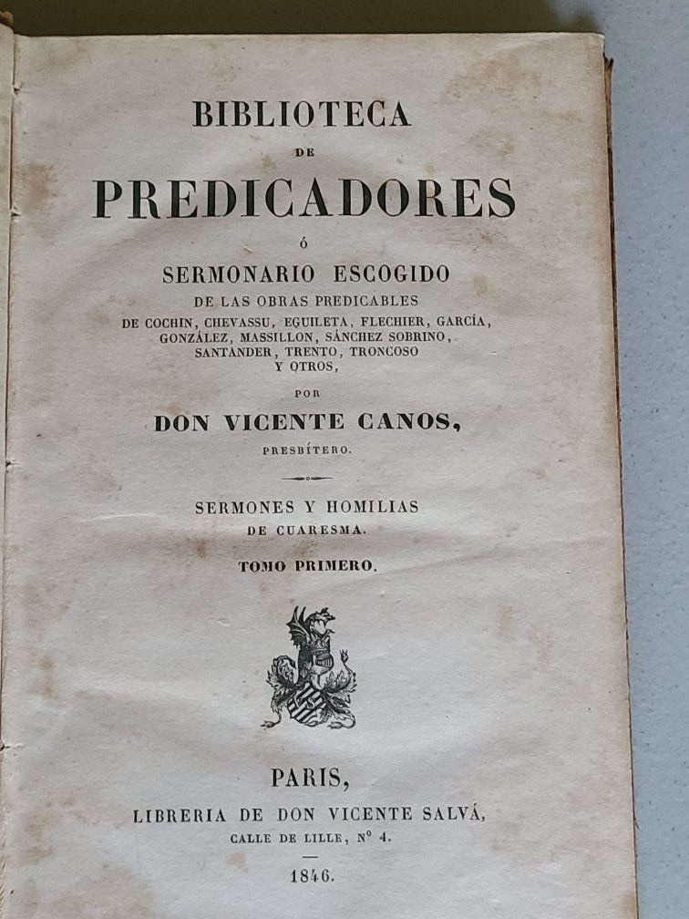 Antique 1846 Biblioteca de Predicadores Tomo Primero Book by Don Vicente Canos