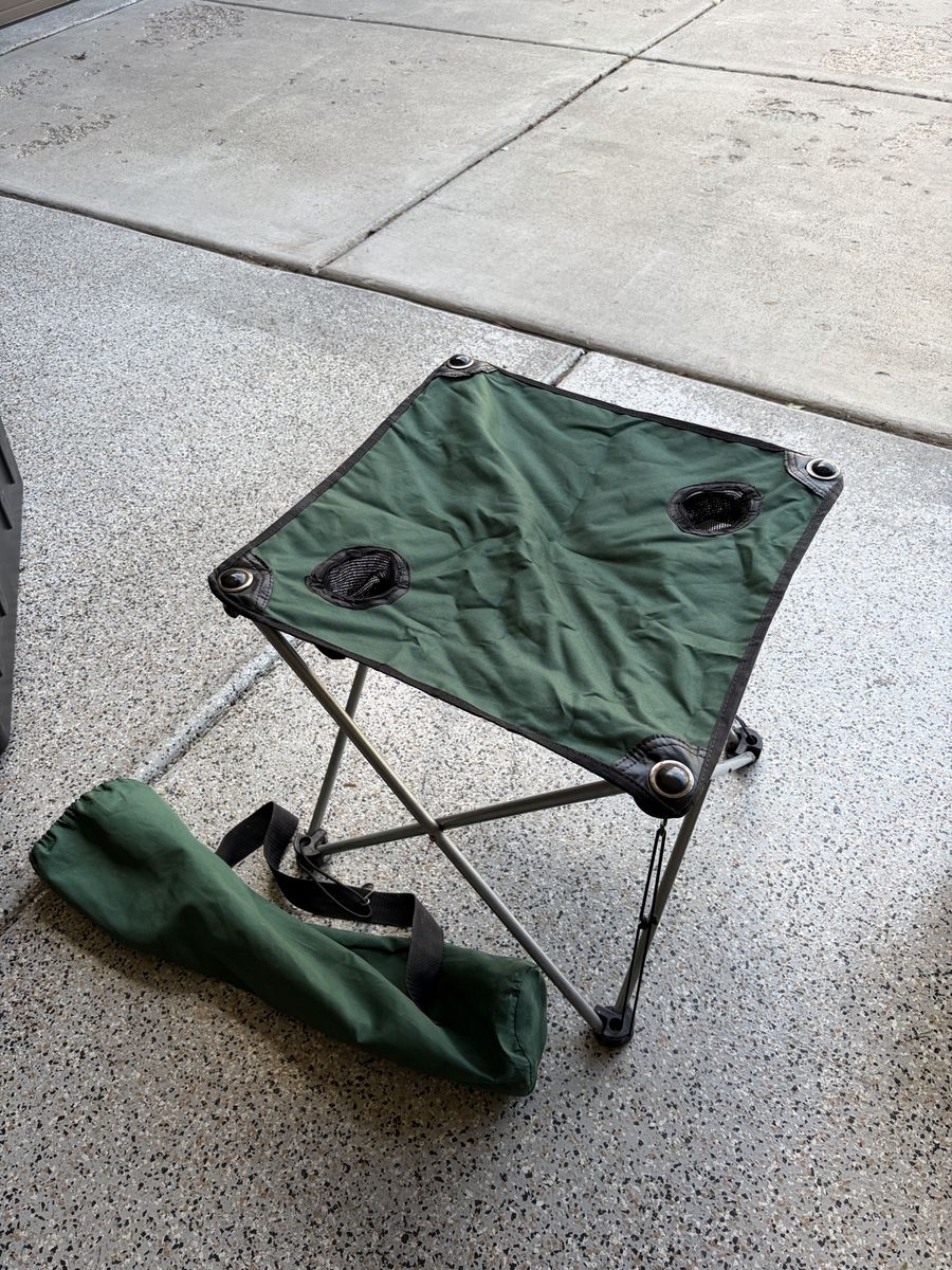 Portable Green Folding Camping Stool with Cupholders & Carry Bag - Compact Outdoor Seat