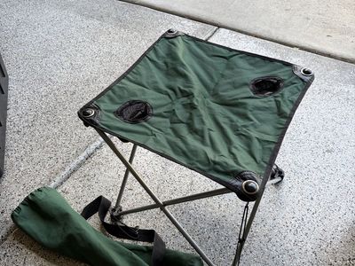 Portable Green Folding Camping Stool with Cupholders & Carry Bag - Compact Outdoor Seat