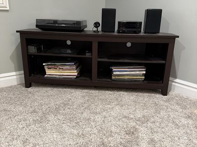 Dark Wood Corner TV Stand & Media Center