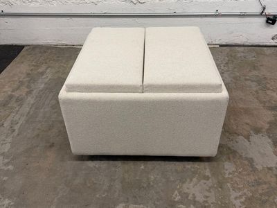LIKE NEW!! COSTCO HENREDON SONA FABRIC STORAGE OTTOMAN W/ REVERSIBLE WOOD TRAY TOPS!!