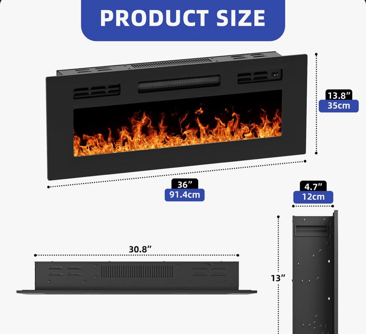 NEW 36" Modern In Wall Electric Fireplace