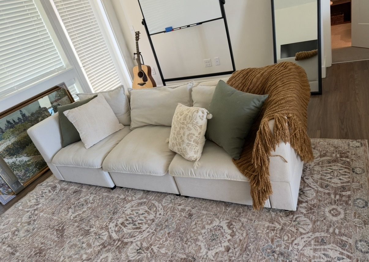 Modern Off-White 3-Piece Modular Sofa Couch