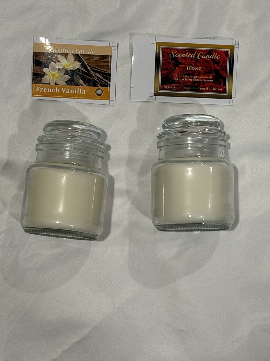 Set of 2 Glass Jar Scented Candles - French Vanilla and Rose