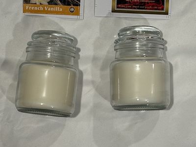 Set of 2 Glass Jar Scented Candles - French Vanilla and Rose