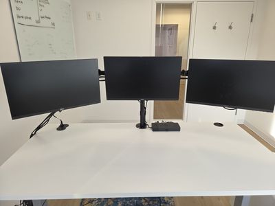 Triple Monitor Mounting Stand with Monitors and Cables