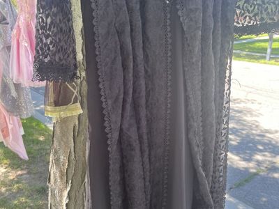 Online garage sale ….Black Long Sleeve Embroidered Formal Dress With Lace Detail