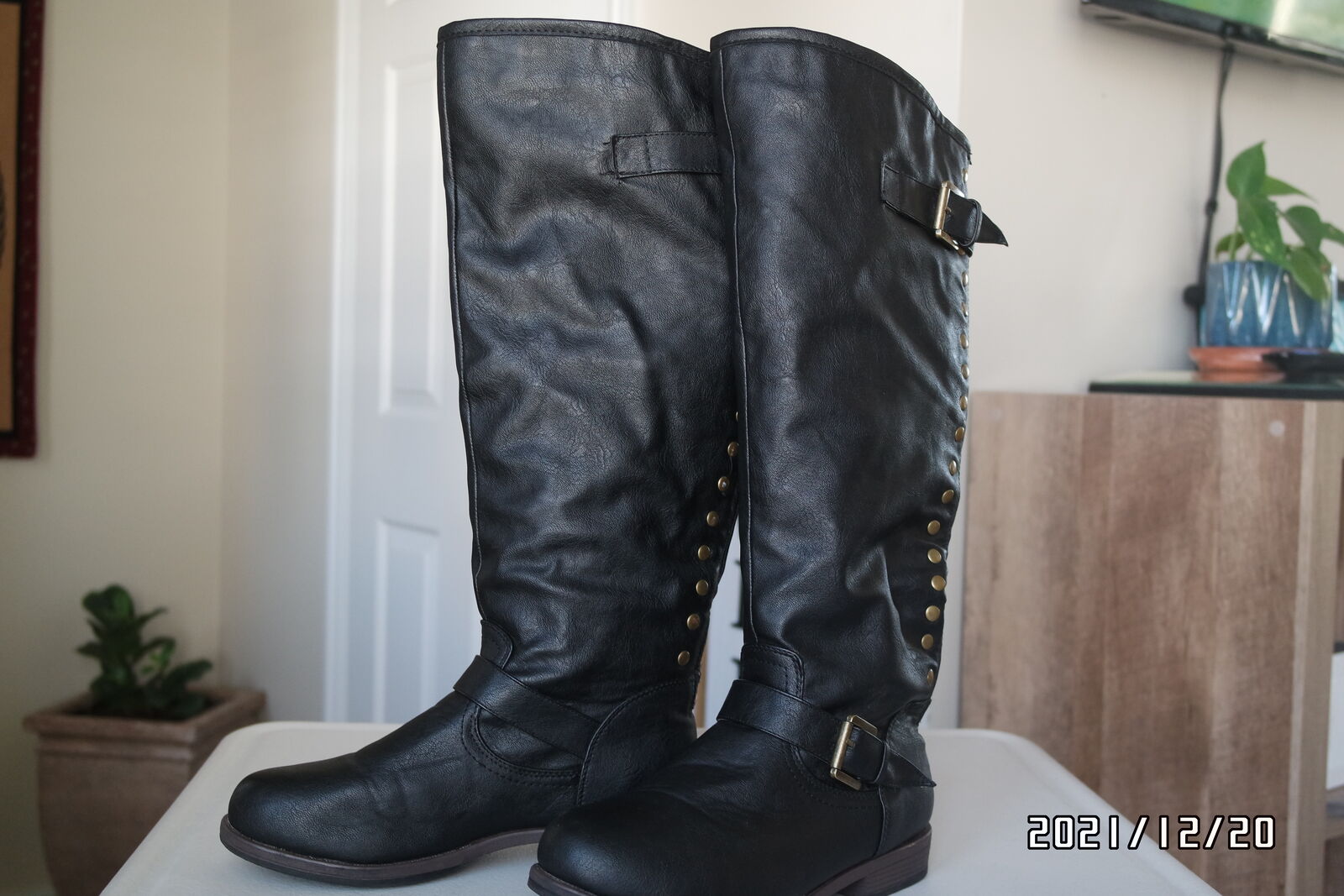 "New" Journee Collection Womens Spokane Stacked Heel Riding Boots, Black Size 7 1/2