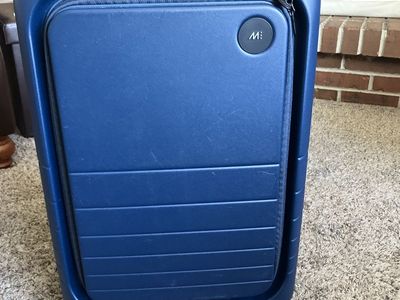 Monos Carry-On Pro Plus Luggage Blue AMWINS Hard Shell Front Pocket Suitcase