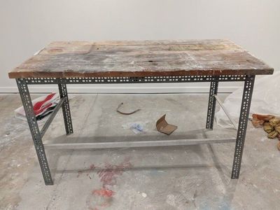 Heavy-Duty Industrial Workbench with Reclaimed Wood Top - Sturdy Metal Frame