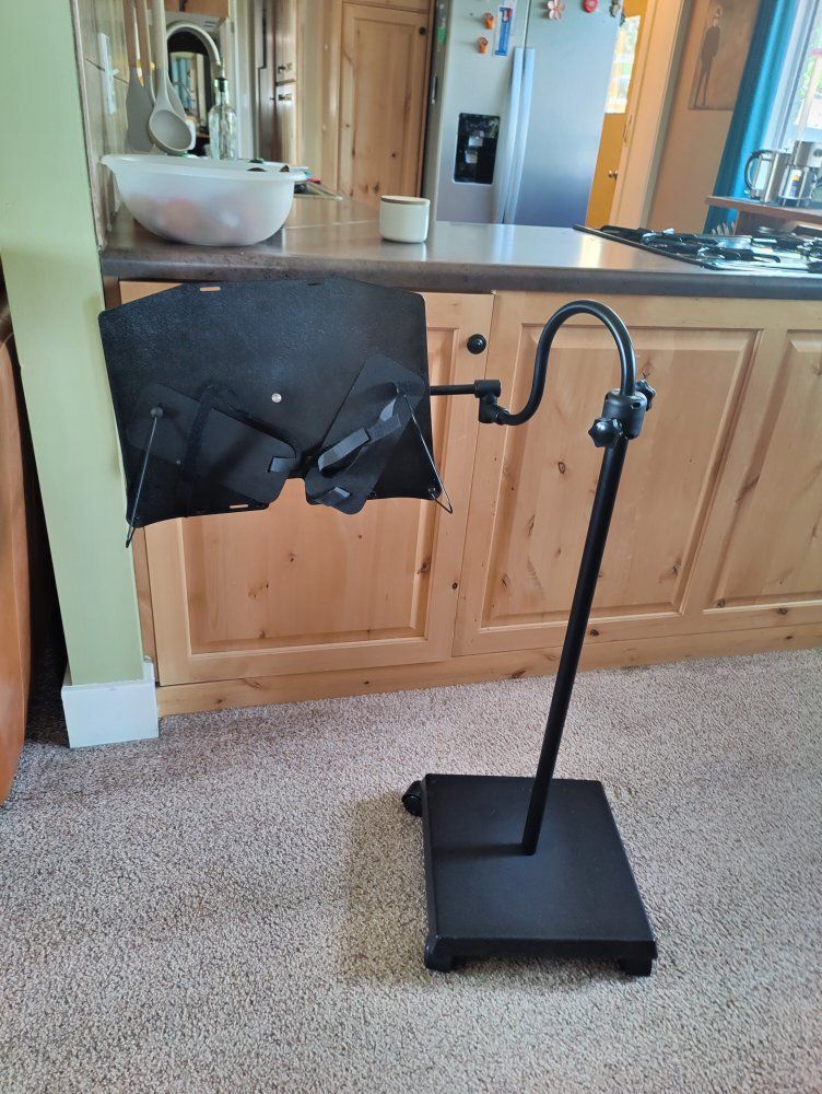 Black Heavy-Duty Music Stand with Adjustable Height and Rotating Head