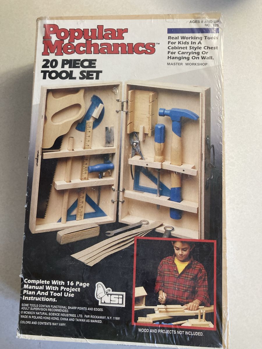 Popular Mechanics 20-Piece Real Working Tool Set for Kids - Master Workshop w/ Cabinet Chest