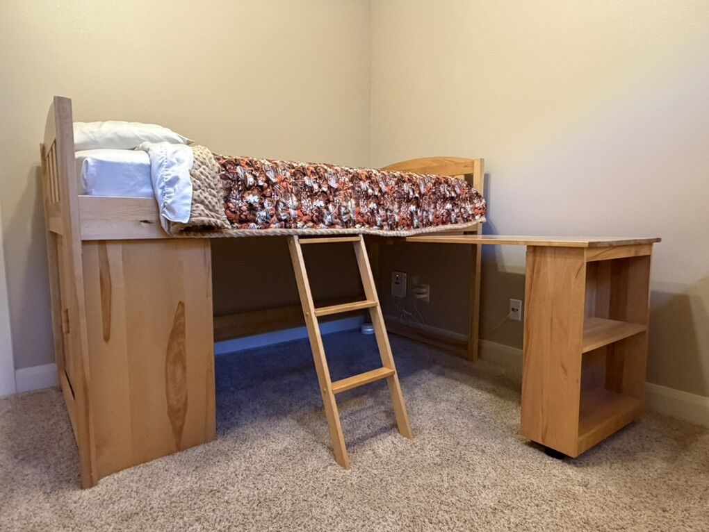 Captains Bed in maple finish with as new mattress (in St George)