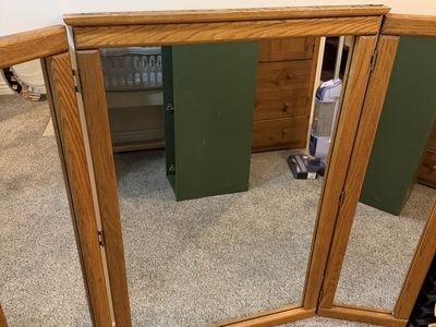Oak Tri-Fold Vanity Mirror