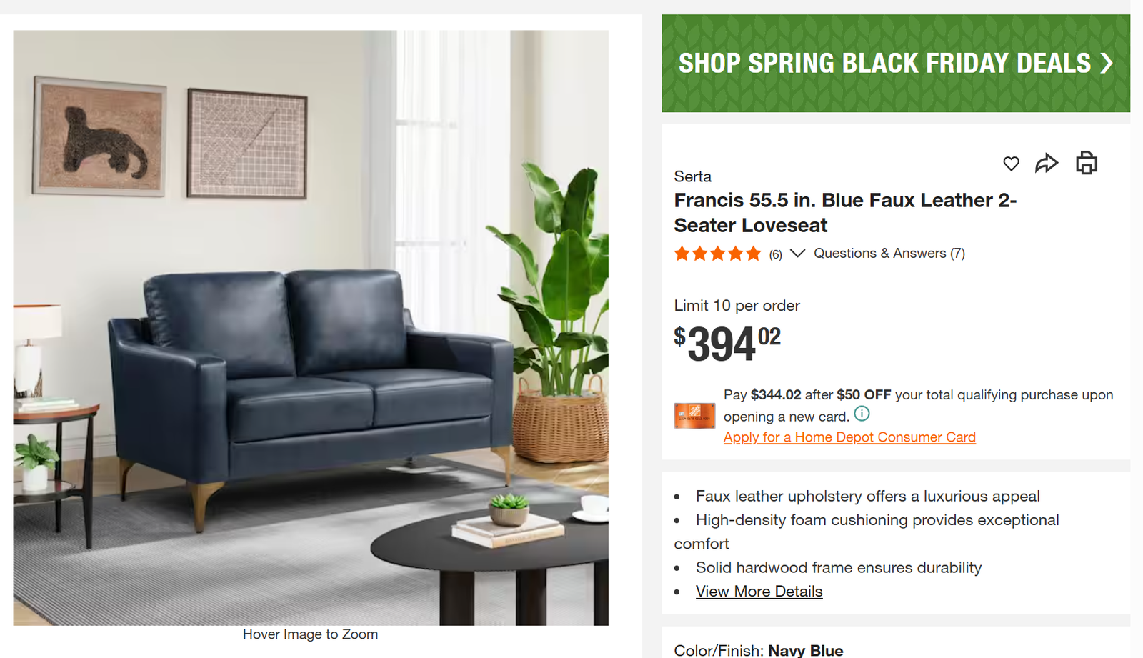 Brand new, in-box Serta Blue Faux Leather 2-Seater Sofa Loveseat