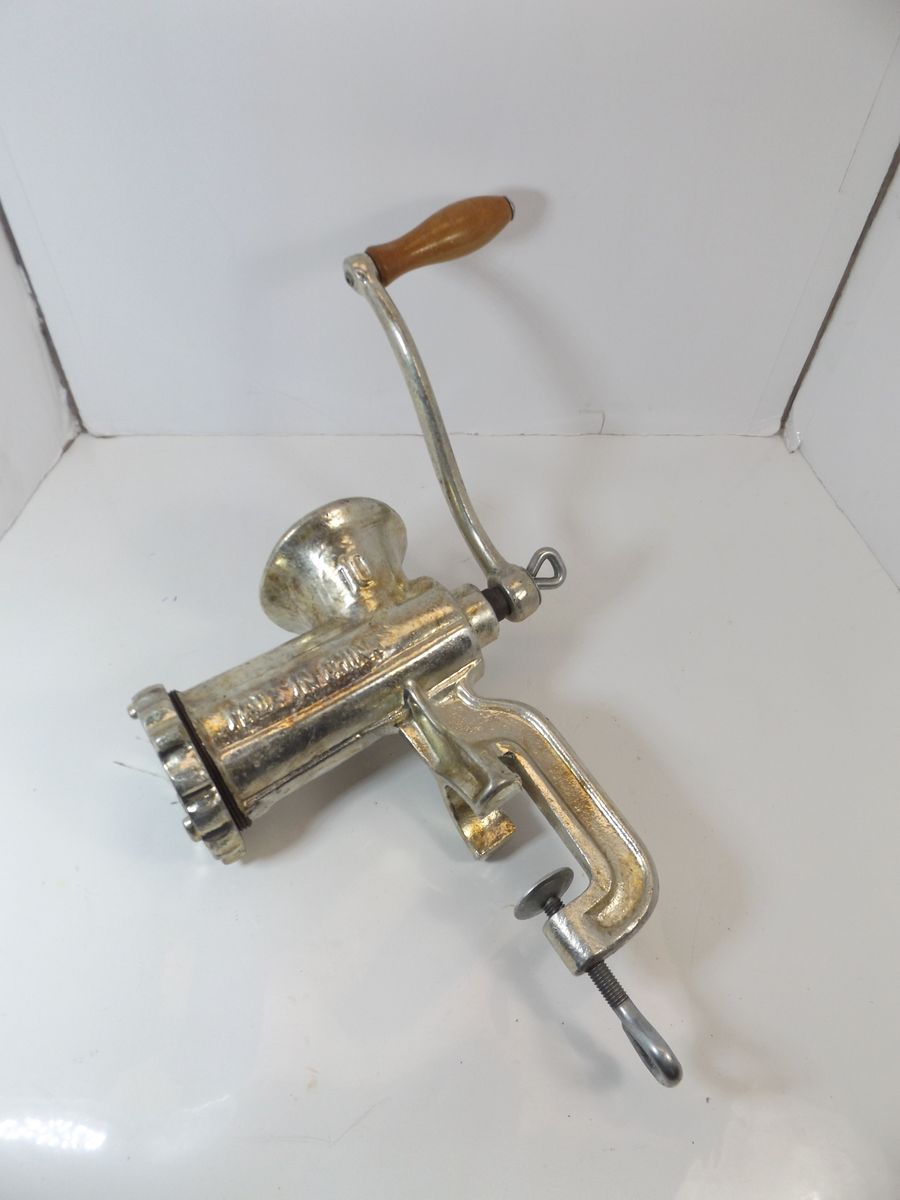 #10 Cast Iron Hand Crank Meat Grinder Wooden Handle