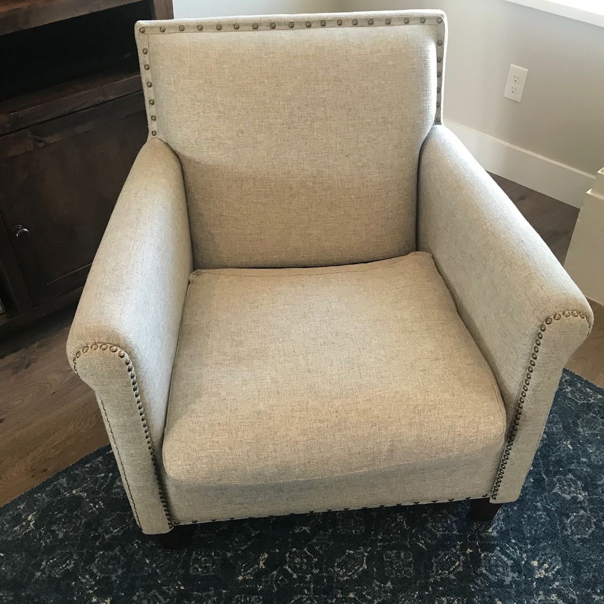 Upholstered Accent Armchair with Nailhead Trim, Light Beige x2