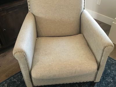 Upholstered Accent Armchair with Nailhead Trim, Light Beige x2