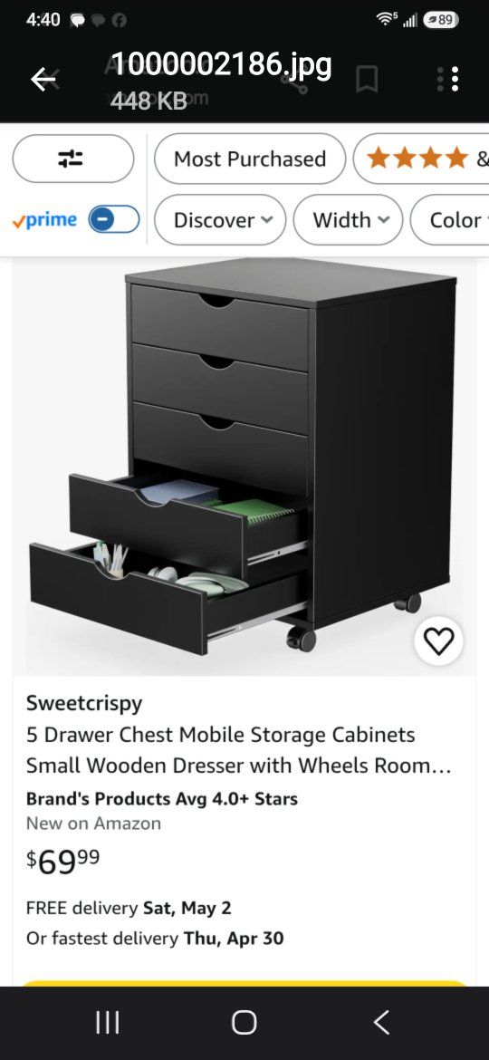 Sweetcrispy 5-Drawer Mobile Storage Cabinet - Black Wooden Dresser with Wheels