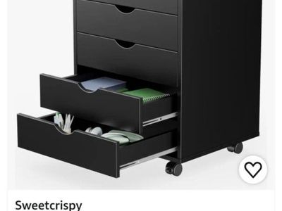 Sweetcrispy 5-Drawer Mobile Storage Cabinet - Black Wooden Dresser with Wheels