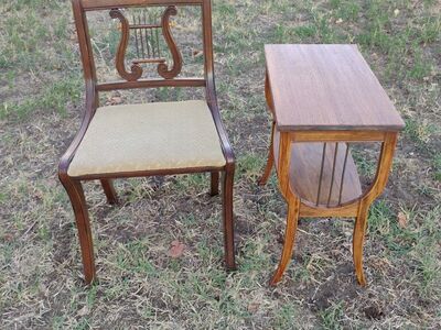 Harp Back Chair W/Side Table Vintage