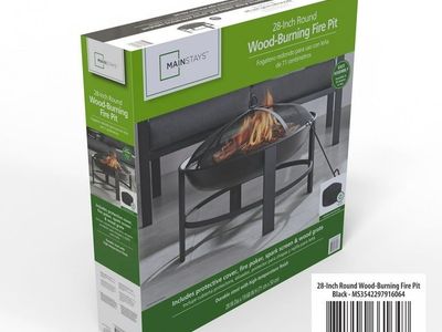 Mainstays 28" Round Wood-Burning Fire Pit with Spark Screen & Wood Grate - Black Steel