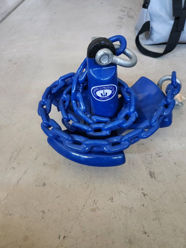 Premium Greenfield Vinyl-Coated Tri-Fluke River Anchor & Coated Chain Setup