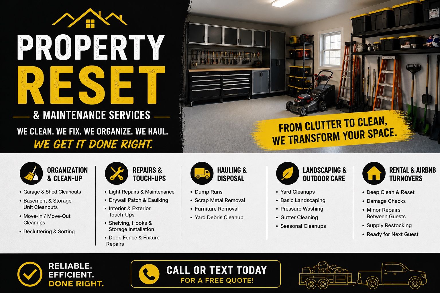 Messy garage or property? We clean, fix, organize