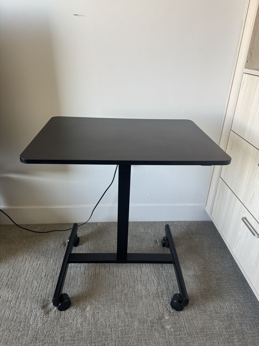 Adjustable Height Mobile Standing Desk - Compact Black Office Table on Wheels