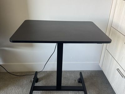 Adjustable Height Mobile Standing Desk - Compact Black Office Table on Wheels