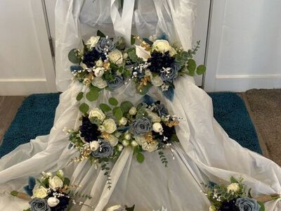18 Piece Blue And Gold Wedding Flower Set
