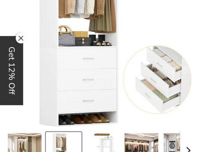Closet system with 3 drawers and 1 rod
