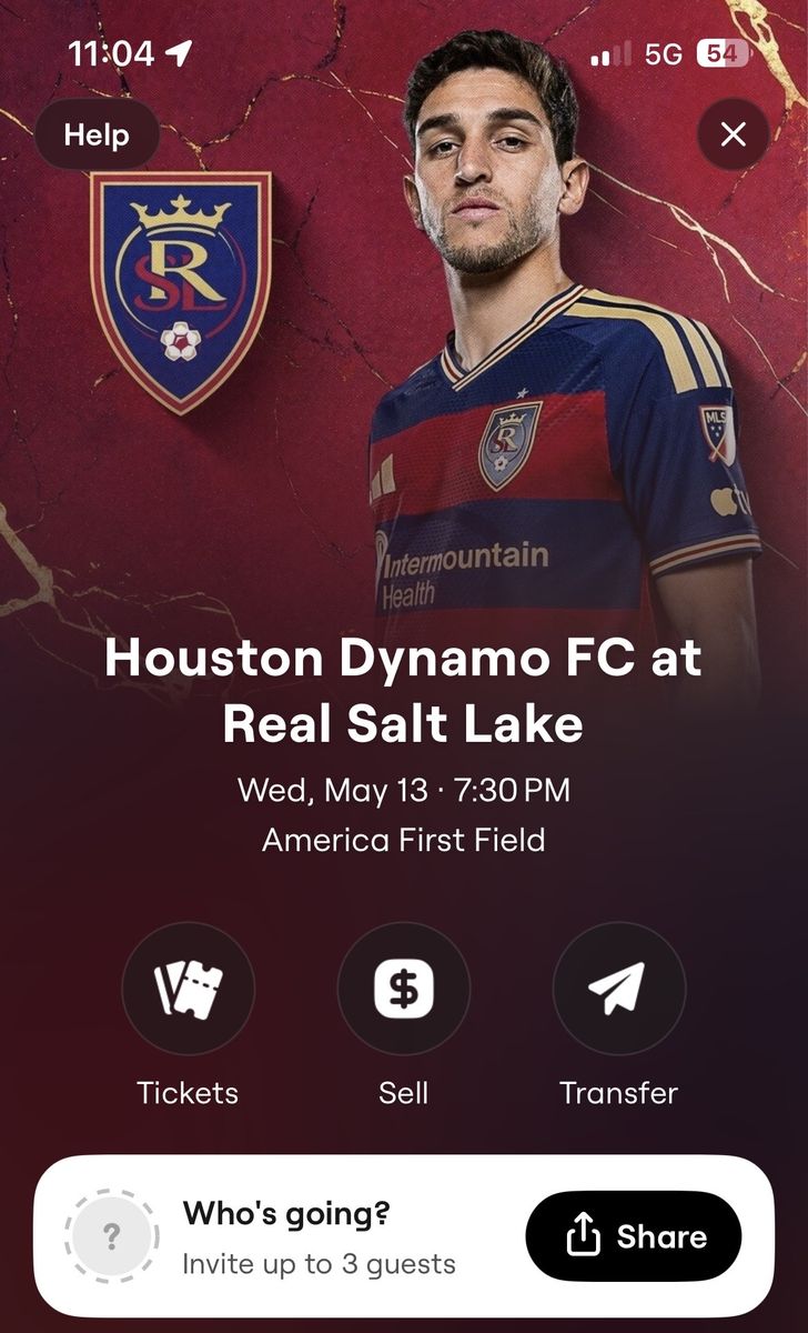 Real Salt Lake vs Houston Dynamo 3 General Admission tickets