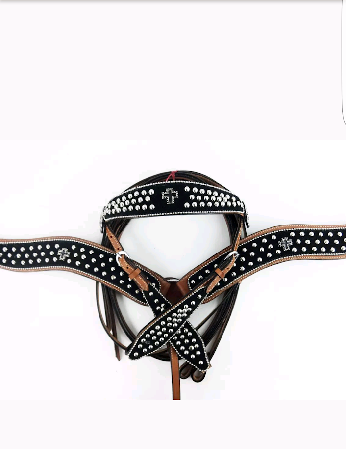 Black Silver bead headstall and breast collar