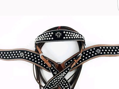 Black Silver bead headstall and breast collar