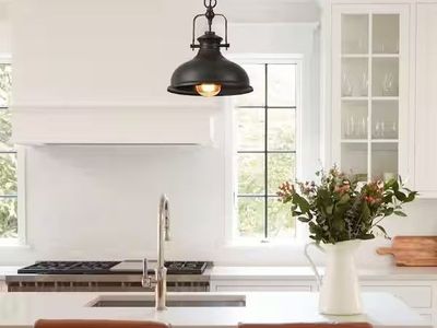 Matte Black Industrial Dome Pendant Light with Metal Shade, Kitchen Island
